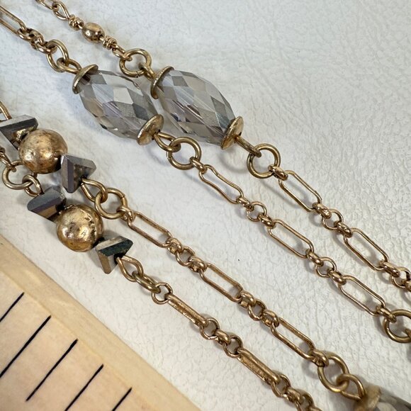 Long Faceted Glass Bead Station Necklace Gold Tone Layering Piece - Picture 8 of 9